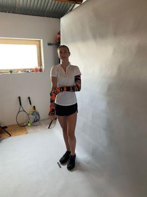 Photoshoot and model of dr.Jen's UV sleeve products