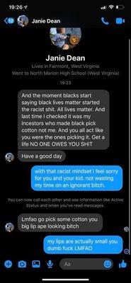 Here, you can see the wife is a racist piece of shit. Notice how she mentions here "incestors" as if she took the guesswork out of it.