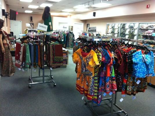 Women's wear includes saris, salwar/chudidar kameez, kurtis, lehanga cholis, panetars, ghar cholas, and ready-made blouses