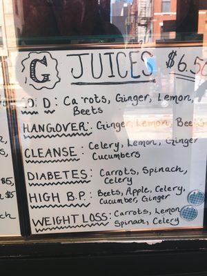Juice menu