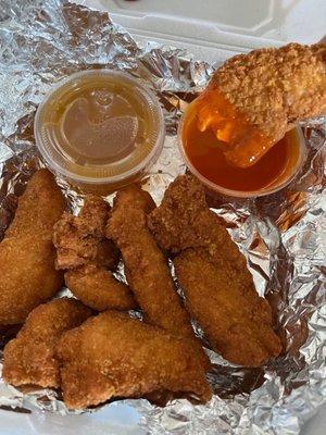 CHICKEN FINGERS with Buffalo sauce on the side