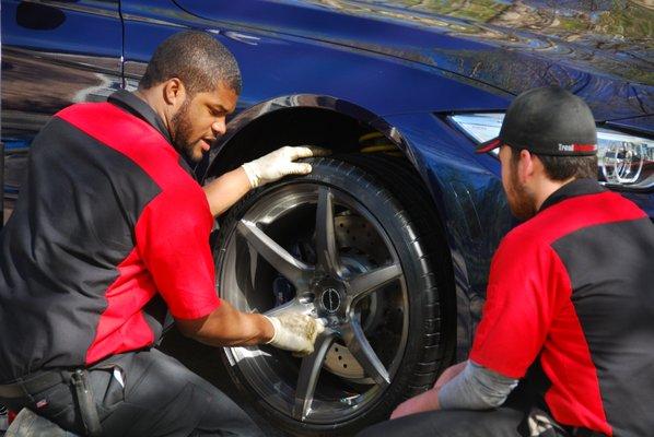 New tires and wheels, installed at this BMW owner's home.