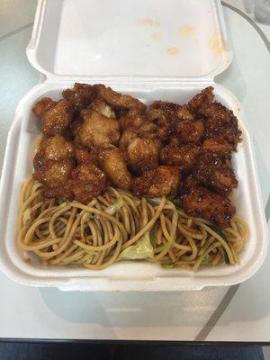 Orange chicken and General chicken with lo mein.