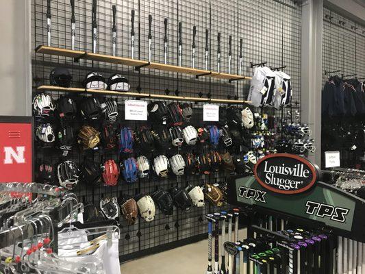 Softball section of Gloves and Bats