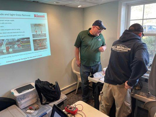 Never stop learning! Today, our technicians are attending a Rinnai tankless water heater training class at our headquarters.