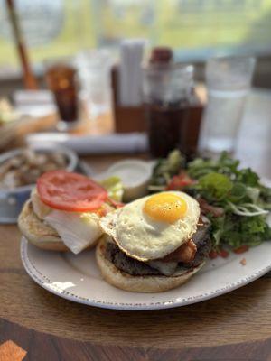 Beach bum burger...so good...and messy! Had the side salad, because if well guilt, which was fresh and tasty.