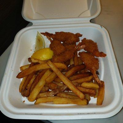 This is one of the restaurants main meals. Over $10.00 for greasy pathetic shrimp and fries. This is just garbage