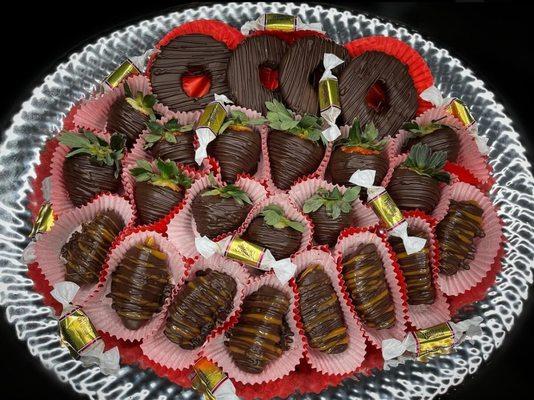 chocolate covered apples, strawberries and pineapple slices!