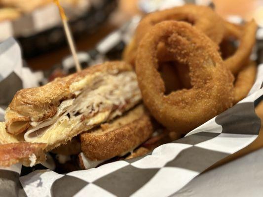 Turkey bacon melt & onion rings