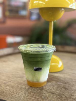 Peach Cobbler Iced Matcha Latte