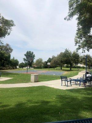 Basketball court, trail, beaches, trees