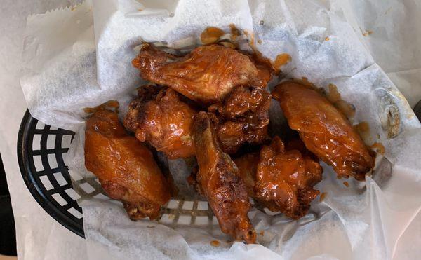 Buffalo chicken wings from the kid's menus. Fries are in a separate basket.