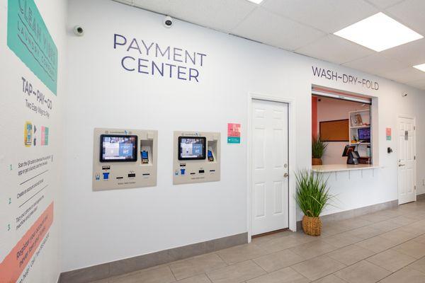 State of the art card payment system accepts cash, credit/debit cards, Google Pay and Apple Pay.