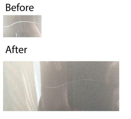 Discount was given since they could not buffer out the scratch completely due to it being too deep.