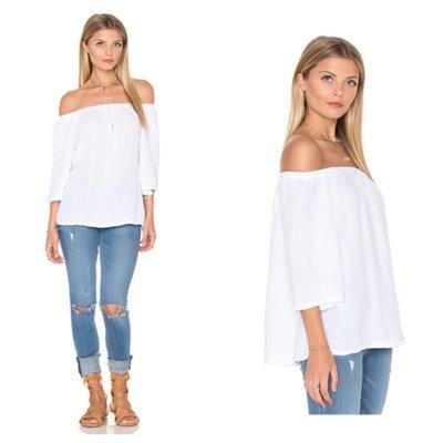 Michael Stars Double Gauze off Shoulder Top. Available in White or Clearwater