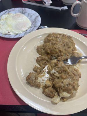 Sha na na. Sausage and gravy with 2 eggs