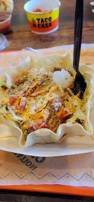 Nice close-up view after everything was mashed together and ready to break off a piece and start eating the bowl LOL