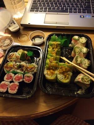 Eel and Avocado Roll, Tuna Roll, Soba Lobster Roll, Greenwich Roll