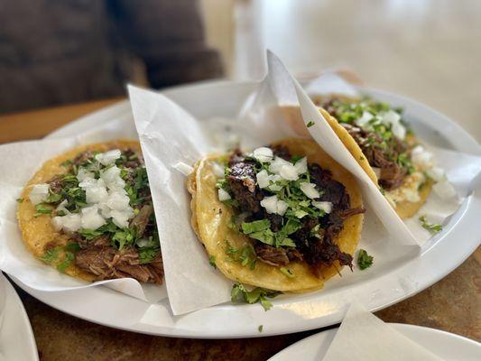 Three types of birria tacos