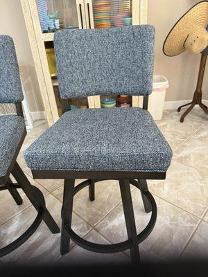 Our breakfast bar stools use to be brown with very soft padding. Now in blue with much firmer padding. Very much to our liking.