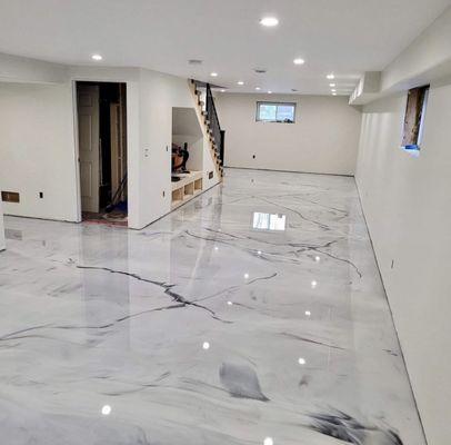 Basement with gloss marble coating.