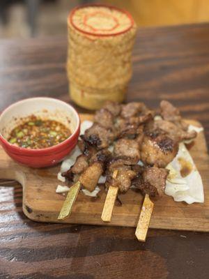 Moo ping marinated pork in skewers