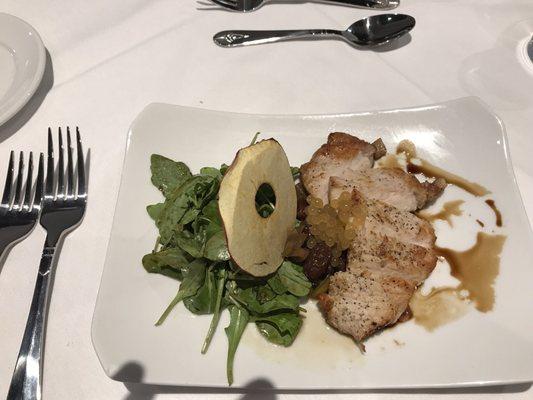 Pork with apple chutney, arugula and maple balsamic