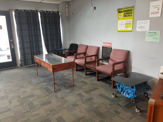 roomy waiting room for customers to relax while they wait on their repairs if they would like