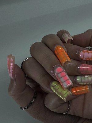 Gel X with blooming gel nail art