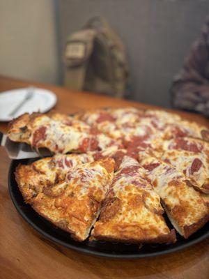 The deep dish was really good! Breadsticks are premade and heated so we couldn't get half baked. Hand tossed was average. Tips? Why?