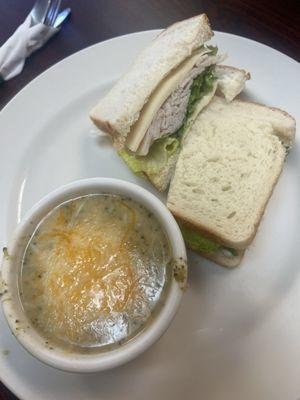 Soup and turkey sandwich