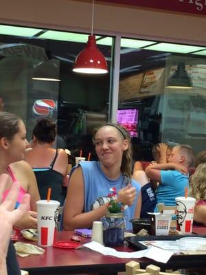 Closed off seating and cramped. Out of chicken tenders though open til 10 in drive thru