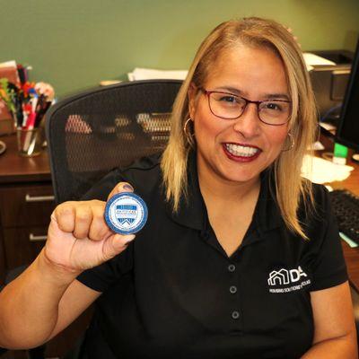 We had fun creating this customized coin for our Army vet customer. She hands a coin out to each client after closing a mortgage loan deal.