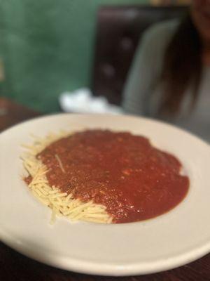 Marco Polo 's Italian Dinner with gluten-free spaghetti and meat sauce