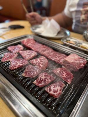 Wagyu rib at the bottom and Wagyu galbi at the top