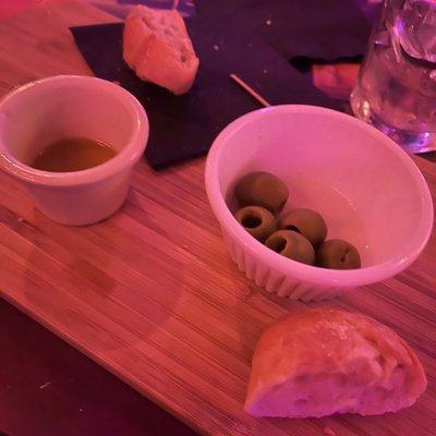 Olives + bread + olive oil
