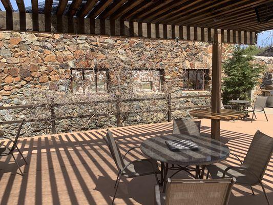 Outdoor patio, the wisteria are getting ready to bloom