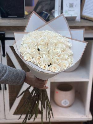 All white rose bouquet