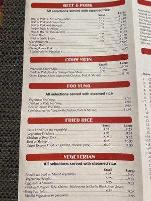 Menu with prices