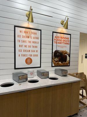 Napkins, trash and high chairs.