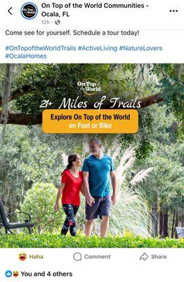 Someone please ask about the 21+ miles of walking trails! Photo is from a public park.....there are NO trails in OTOW!