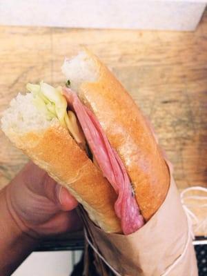 Salami should lean towards the side so it looks like there's a lot trick.