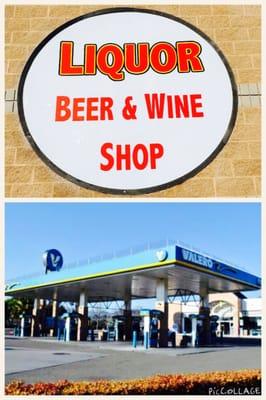 Outside Image of Liquor Beer & Wine Shop and Gas dispensers.