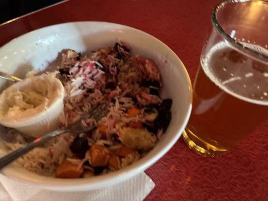 Garlic Soy Chicken rice bowl with kale, sweet potato and more. Delicious! Hard to choose - large new menu.