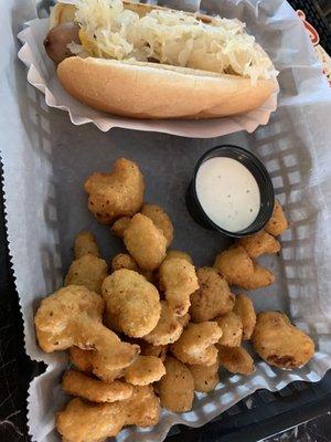 Brat, fried cauliflower.