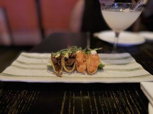 Wagyu tacos, tuna tacos, tiny but the flavor was amazing!