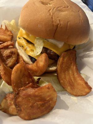 Burger and sidewinder fries