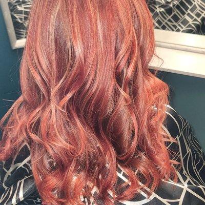 This natural redhead wanted a little more fire! Joico Lumishines with golden highlights.