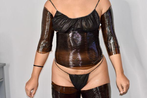 Wrapped and ready for the detox sauna blanket.