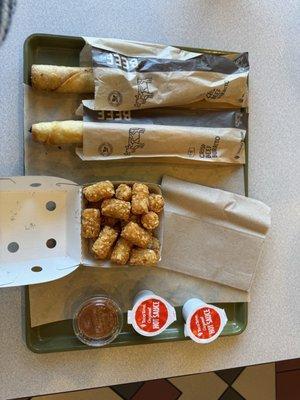 Crispy Beef Burrito and Tots